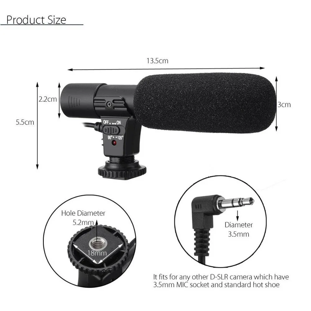 3.5mm Universal Microphone External Stereo Mic for Canon Nikon DSLR Camera DV Camcorder SGA998 | Электроника
