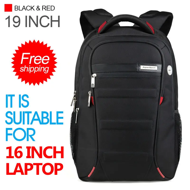BLACK AND RED 19 AspenSport, мужские рюкзаки для ноутбука 15-17 дюймов, школьные сумки для компьютера, для мальчика, для путешествий, водонепроницаемые, противоугонные, для ноутбука, черные - Цвет: BLACK AND RED 19