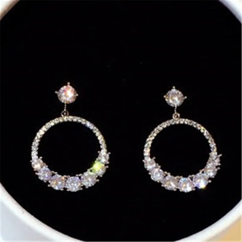 Charmwin новые серебряные серьги с иглой для женщин, модные серьги с кубическим цирконием, круглые Висячие серьги для женщин