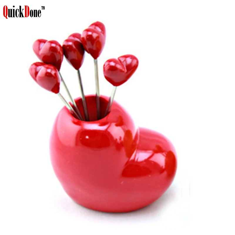 Heart 2 QuickDone креативная милая форма в виде фруктов, фруктовая вилка из нержавеющей стали, фруктовая вилка многократного дизайна безопасно для здоровья кухня зубочистка AKC5121 - Цвет: Heart 2