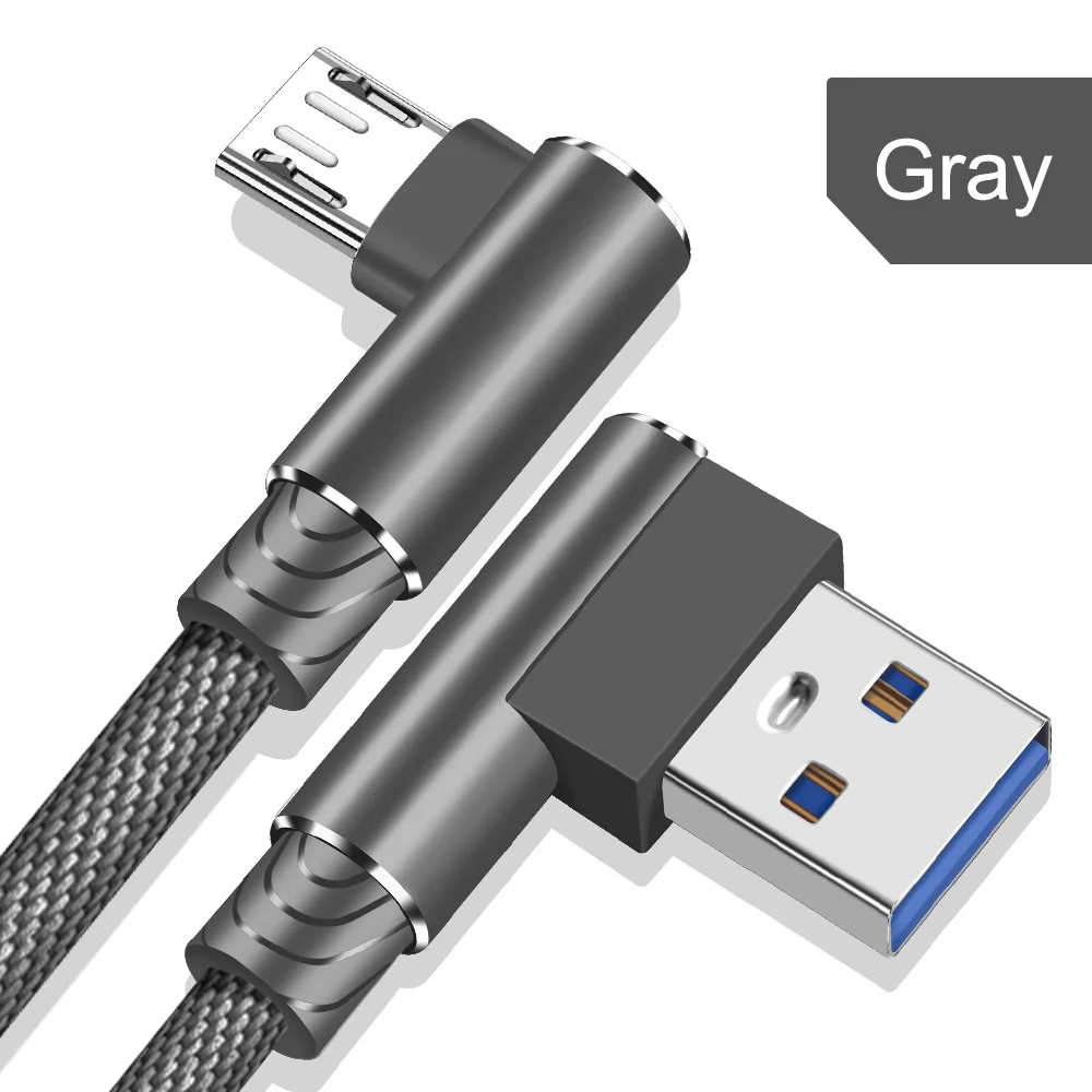gery OLAF/1/2/3 m L образный разъем Micro Зарядка через usb кабель нейлоновый Кабель Micro-usb в оплетке провод для быстрой зарядки Зарядное устройство провода линии - Цвет: gery