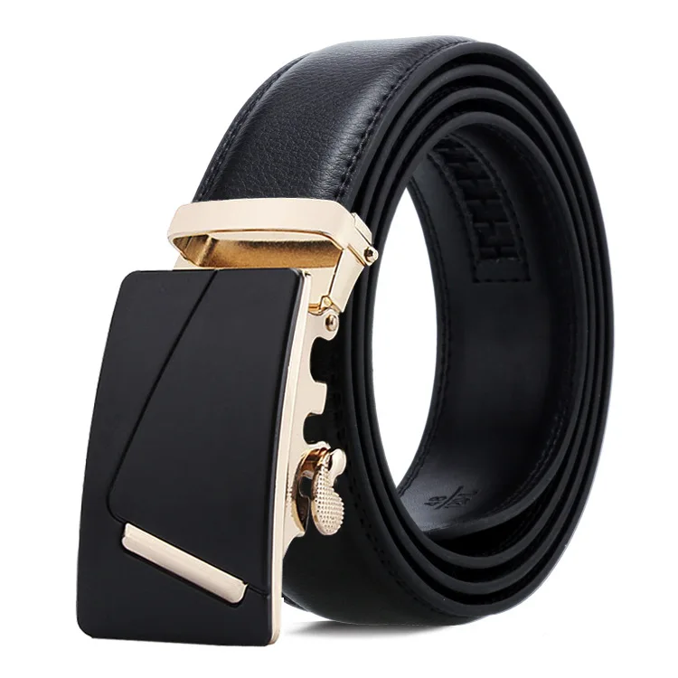 Gold L 150cm men belt with stainless steel automatic buckle for mens cow real genuine leather luxury quality brand designer belts140cm - Color: Gold L