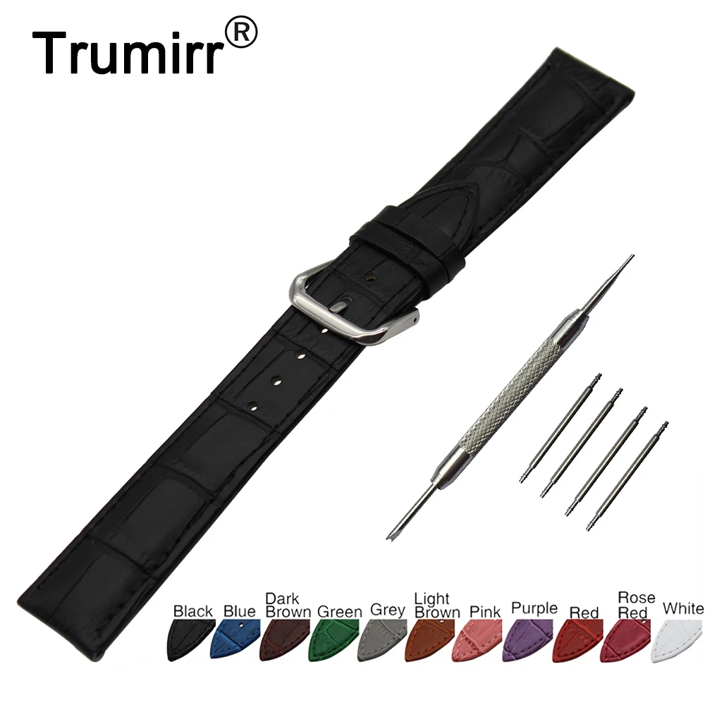 

18mm 19mm 20mm 21mm 22mm 24mm Croco Genuine Leather Watchband Universal Watch Band Stainless Steel Buckle Strap Wrist Bracelet