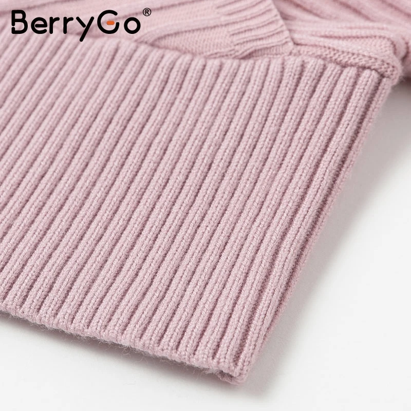 BerryGo Сексуальное Женское трикотажное платье с v-образным вырезом осень зима рукав «летучая мышь» женское платье элегантное, миди вечерние женские платья-свитера