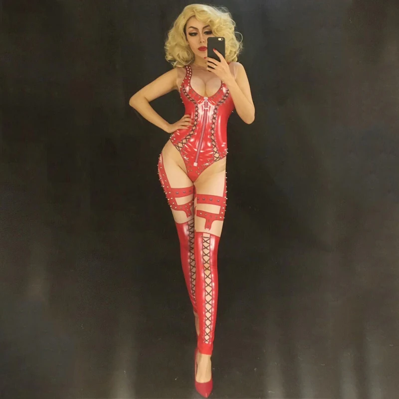 Женский певец кожаный комбинезон Русалочки для дайвинга с заклепками имитация