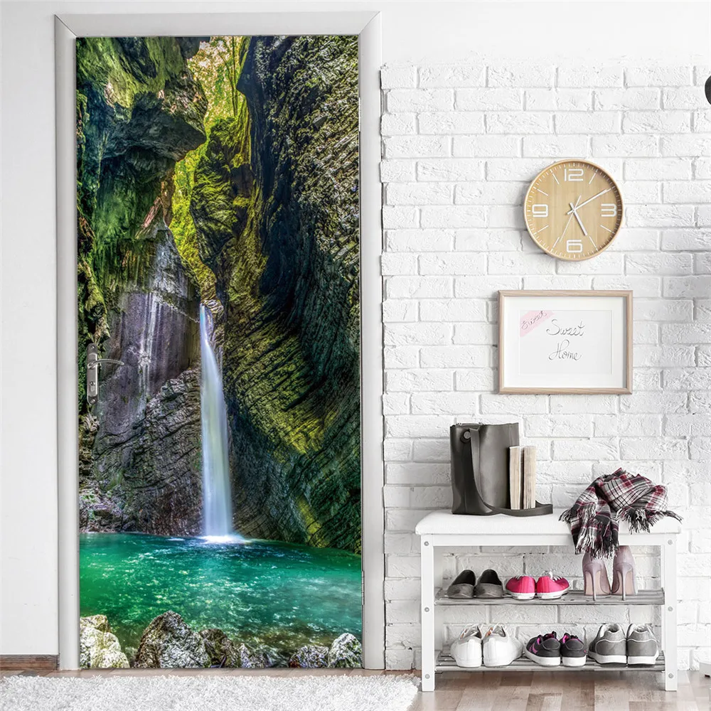 3D Природа Пейзаж с водопадами двери Наклейка на стену гостиная кухня ПВХ