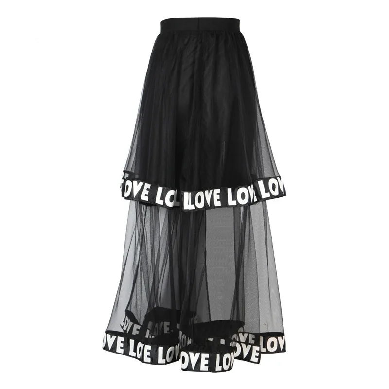 Lychee Girls Letter Ribbon Mesh Patchwork Skirts Female A-Line Mid Calf Summer Casual Women Skirt Bottoms | Женская одежда