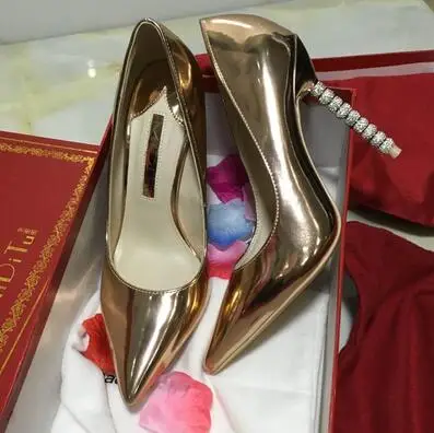 champagne gold Г. женские свадебные туфли на высоком каблуке женские свадебные туфли со стразами серебристого цвета с блестками вечерние туфли-лодочки на тонком каблуке - Цвет: champagne gold