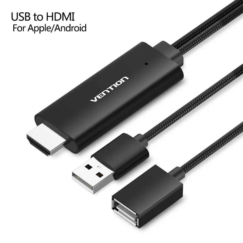 Vention HDMI кабель 2 м USB к HDMI конвертер кабель для iPhone 8 Pin к HDMI цифровой av-кабель для iPhone 7 6S Android Поддержка HDTV - Цвет: CEK BLACK