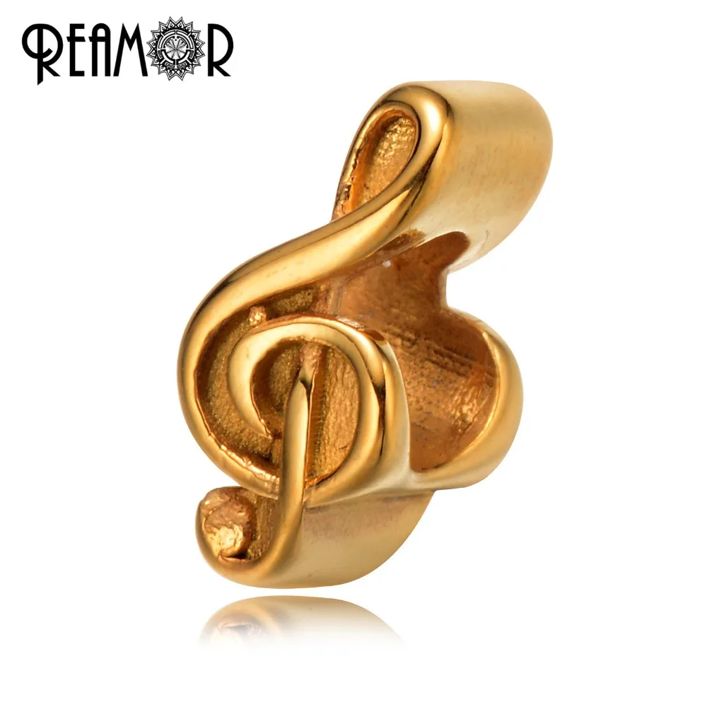 

REAMOR Vacuum Gold-color 316l Stainless Steel Musical Notes European Beads Spacer Beads Charms For Bracelet Jewelry Making