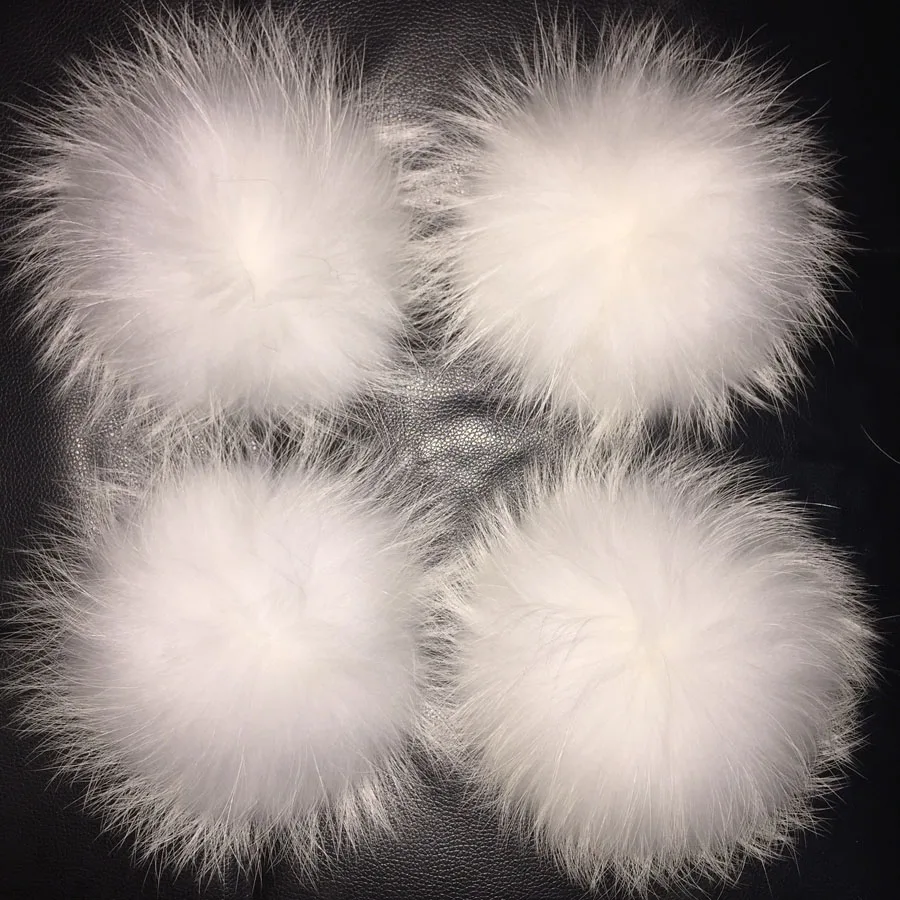 Whosale 10pcs/ lot DIY 15cm pink Raccoon Fox Fur pompoms with snap button fur balls for knitted hat cap beanies real fur pompom