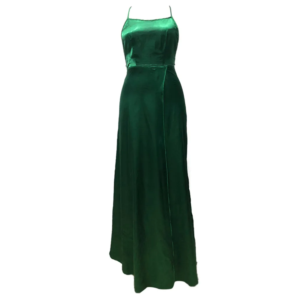 Элегантное летнее платье 2019 женское сексуальное однотонное макси в пол с