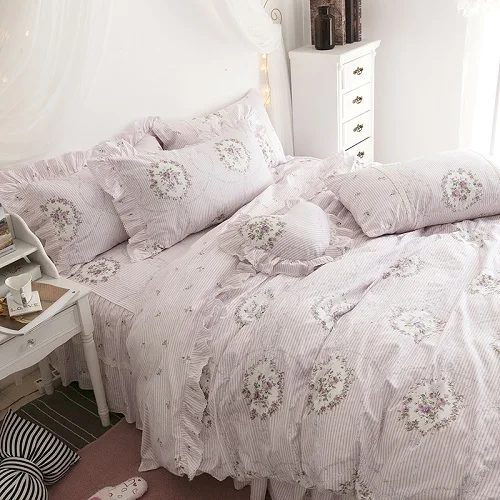 bedding set 2 Хлопок, белый, розовый, с цветочным рисунком, для девочек, принцесса, Комплект постельного белья, для близнецов, королевы, королевского размера, пододеяльник, простыня, комплект, постельное белье, наволочка - Цвет: bedding set 2