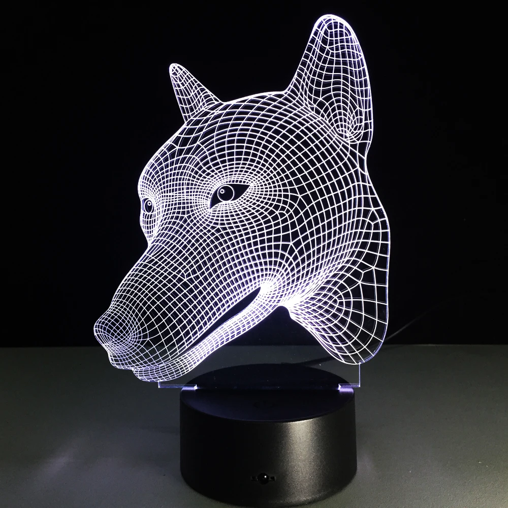 

2D Acrylic Dog Wolf Face 3D Optical Illusion Mood Light 7 Colors Change Luminaria Lava Lamp Kids Night Light Novelty Gifts