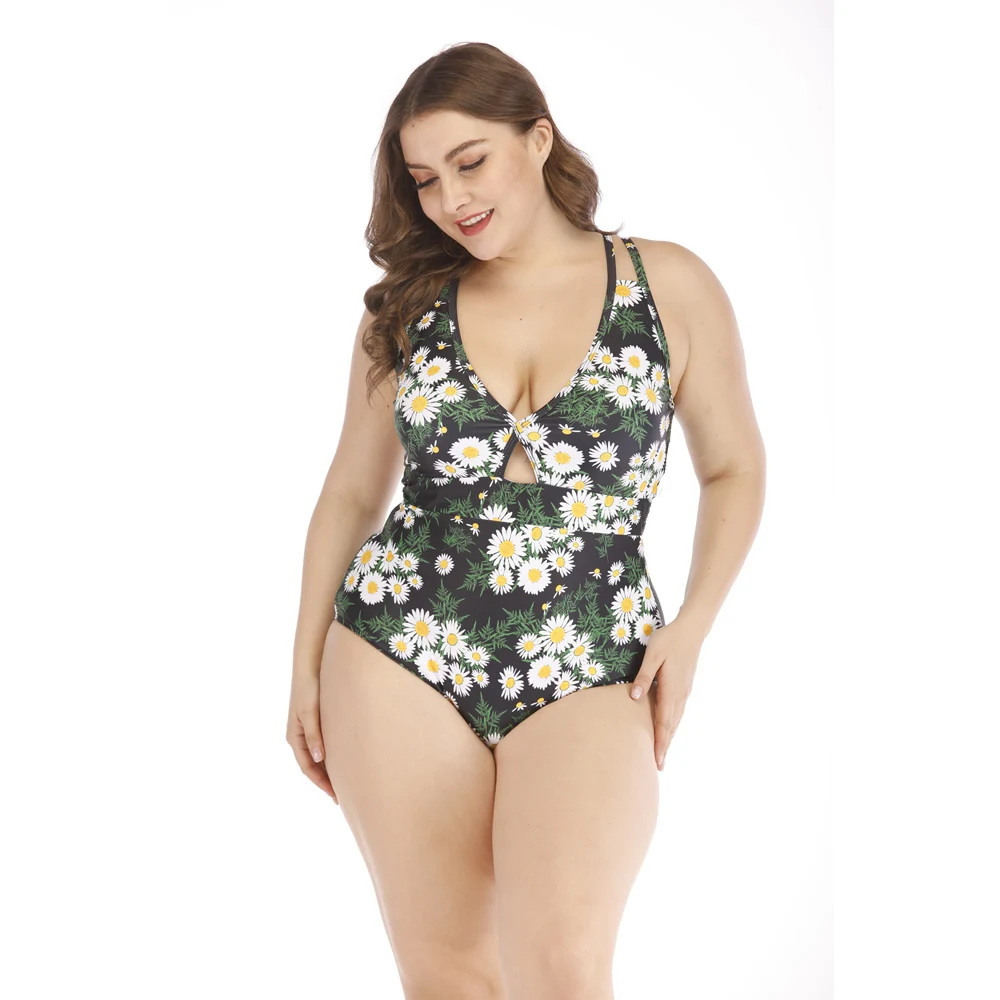 

2019 One Piece Swimwear For Women Floral Hollow Out Female Bodysuit Large Swimsuit Retro Monokini Big Biquini Plus Size XL-4XL