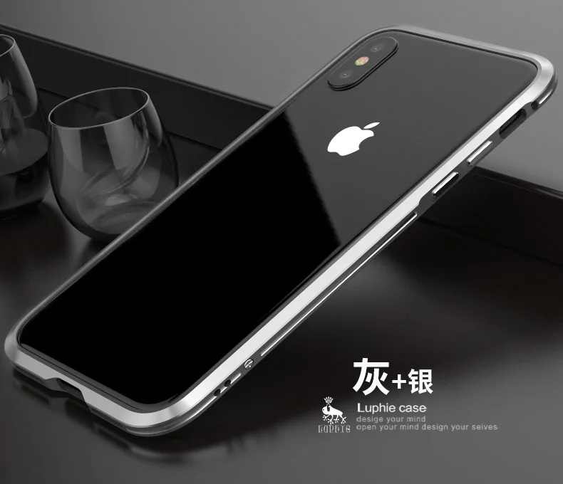 gray silver Luphie алюминиевый бампер крышка корпуса ля iPhone X Роскошный металлический каркас чехол для iPhone X крышка Защитный экран для iPhone 10 тонкий - Цвет: gray silver