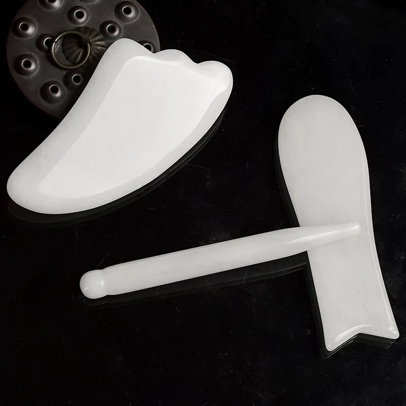 3 шт. массажер для лица Gua Sha Scratch Acupuntura набор натуральный белый нефритовый скребок