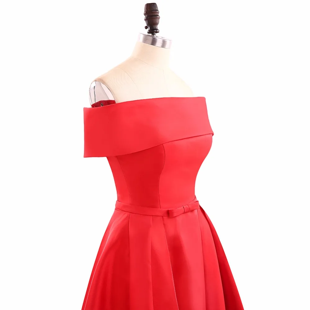 Красные Простые Короткие Выпускные платья Robe De Soiree с открытыми плечами длиной до