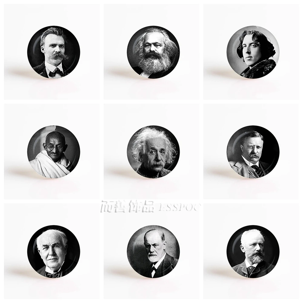 

5Pcs/lot Beethoven Lincoln Oscar Wilde Round Photo 25mm Glass Cabochon for Pendant Making Jewelry Findings & Components