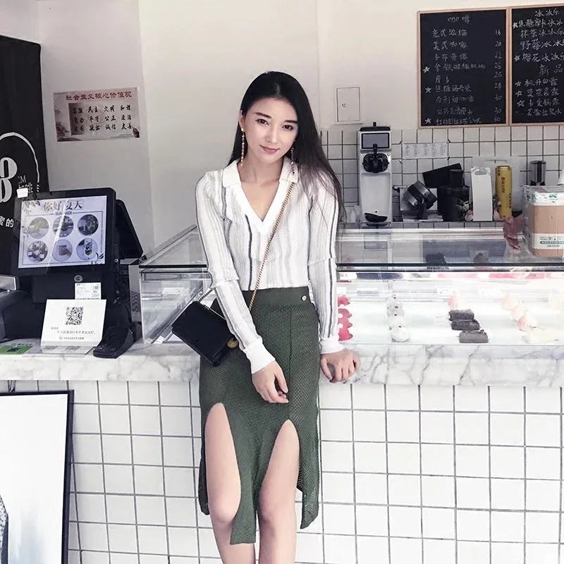 Новые женские Серебристые полоски глубокий v-образным вырезом Длинные рукава