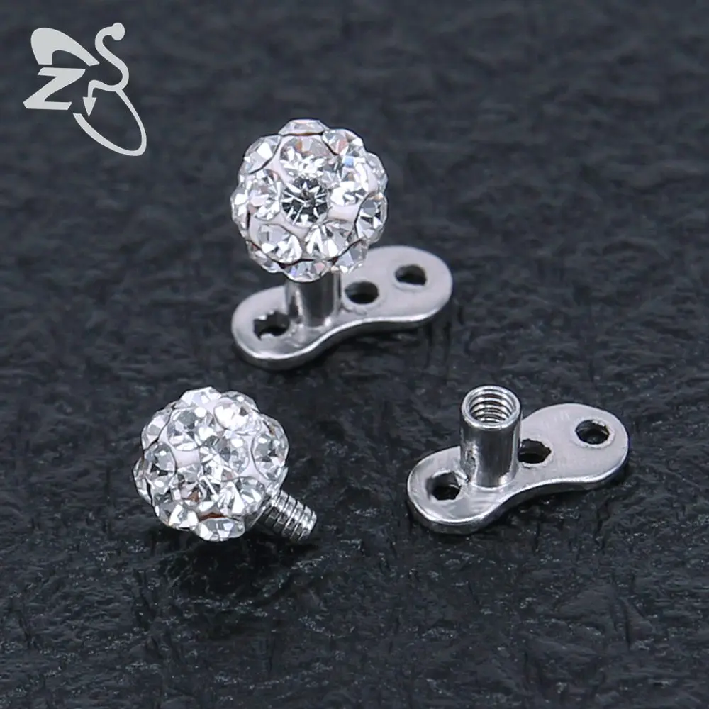 2 шт. подвеска для пирсинга с фианитами нержавеющая сталь 316L|skin diver|dermal anchordermal piercing