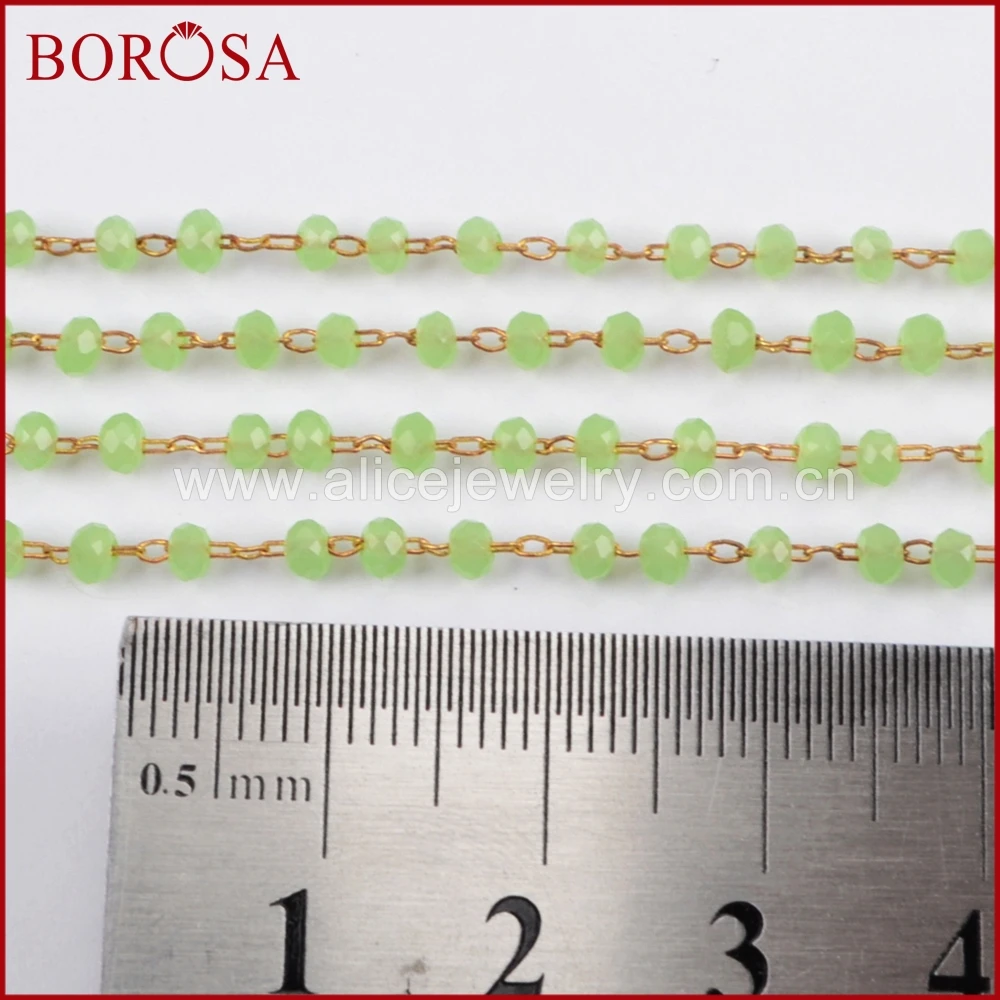 BOROSA новые модные золотые серебряные цвета 3 мм зеленые стеклянные бусины цепи
