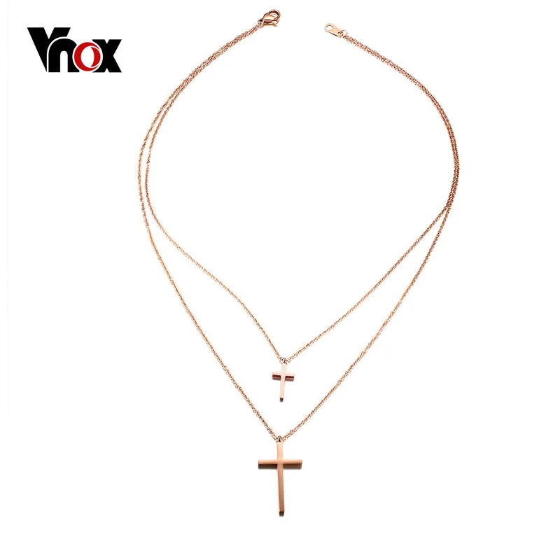 Vnox двойной чокер с крестом Цепочки и ожерелья Для женщин розовое золото цвет