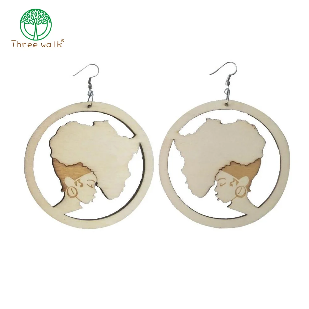 

E200 Latest African Wood Earrings Eardrop Map Africa For Women Gift