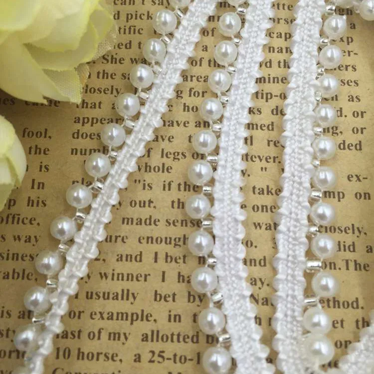 3D белый бисер жемчуг кружевная отделка Лента кружевная лента свадебное платье лента для аппликации DIY кукла Декор швейная одежда головной убор материалы