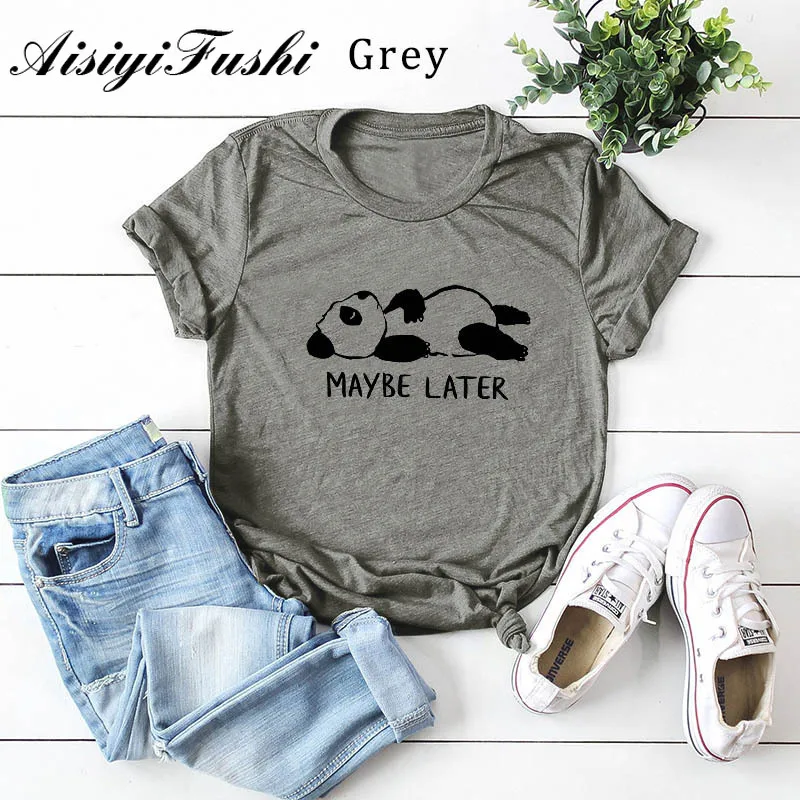 Aisiyifushi Cotton Harajuku Cartoon Panda Print T Shirt Women Summer Casual Solid Round Neck Short Sleeve Plus Size 5XL | Женская одежда