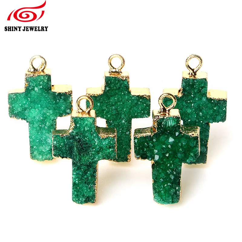 Новая мода натуральный кристалл Druzy каменный крест кулон для изготовления ювелирных изделий 5 шт./партия с необработанными аметистами подвески
