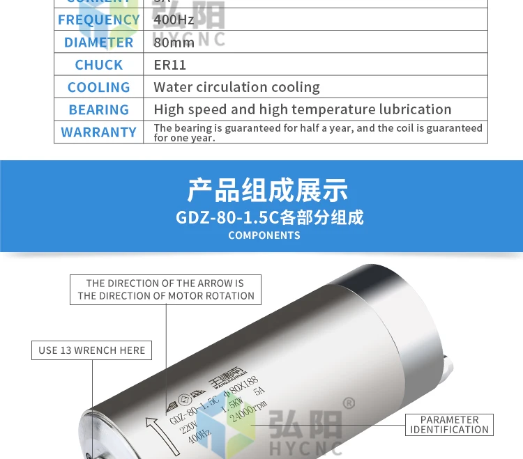 CHANGSHENG 800 Вт/100 кВт/3 кВт Шпиндельный мотор диаметром 65 80 мм шпиндель