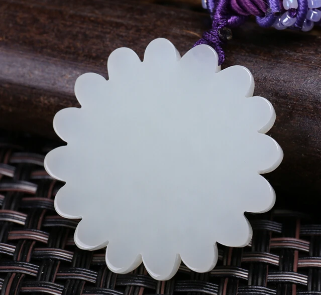 

100% Natural Hetian White Carved Sun Flower Pendant
