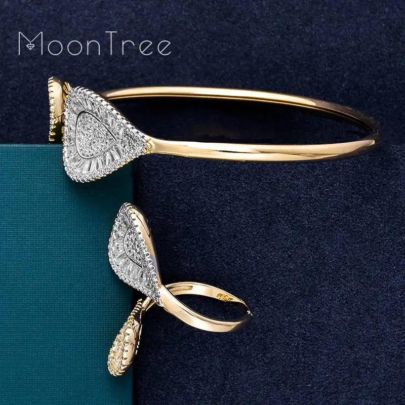 MoonTree Роскошные капли воды втулка AAA Micro кубический цирконий 2 тона свадебный