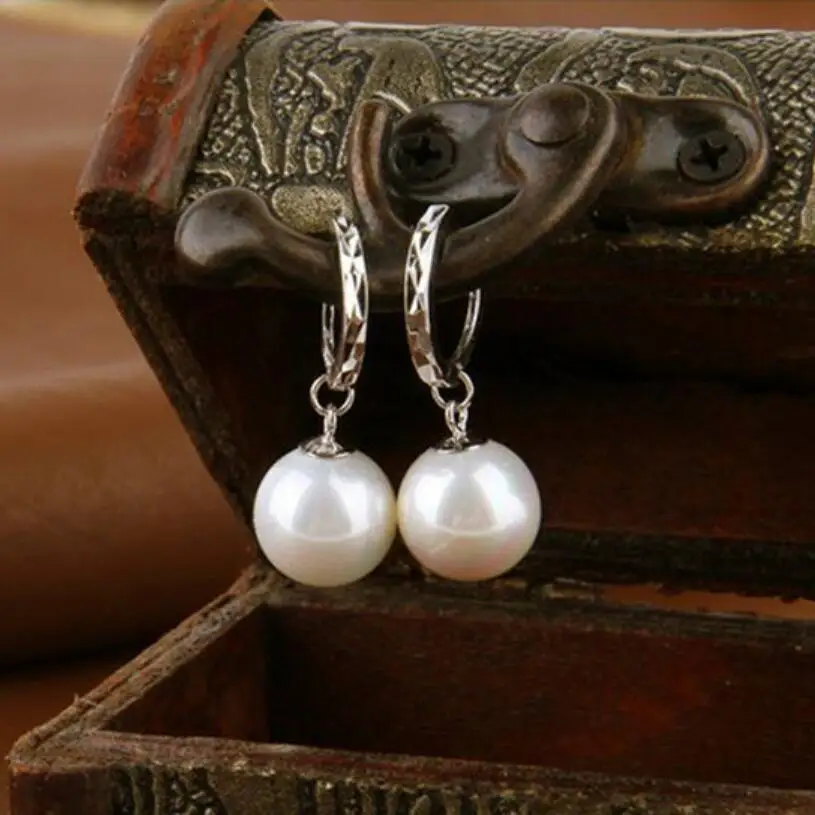 

New Hot Simple 8 10 12mm Pearl Drop Earrings For Women 925 Sterling Silver Jewelry Pendientes Statement Dangle Earrings SAE17