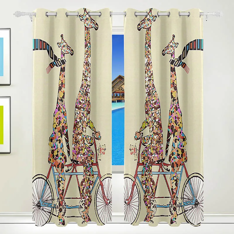 

2Pcs New Arrival Cartoon Giraffe Curtains For Living Room Kitchen Bedroom Window Blackout Kids Window Panel Custom