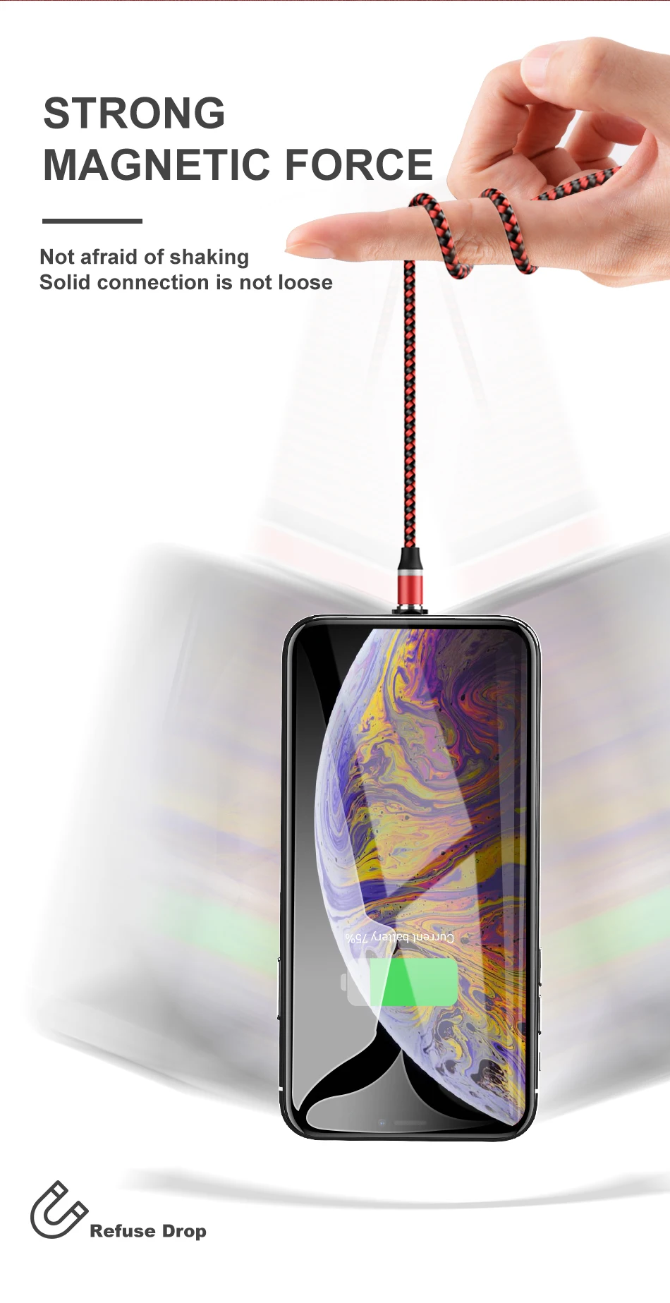 USLION 1 м 2 м светодиодный магнитный кабель USB type-C и Micro USB для iPhone Xs Max 8 7 6 для samsung Xiaomi HUAWEI зарядный кабель