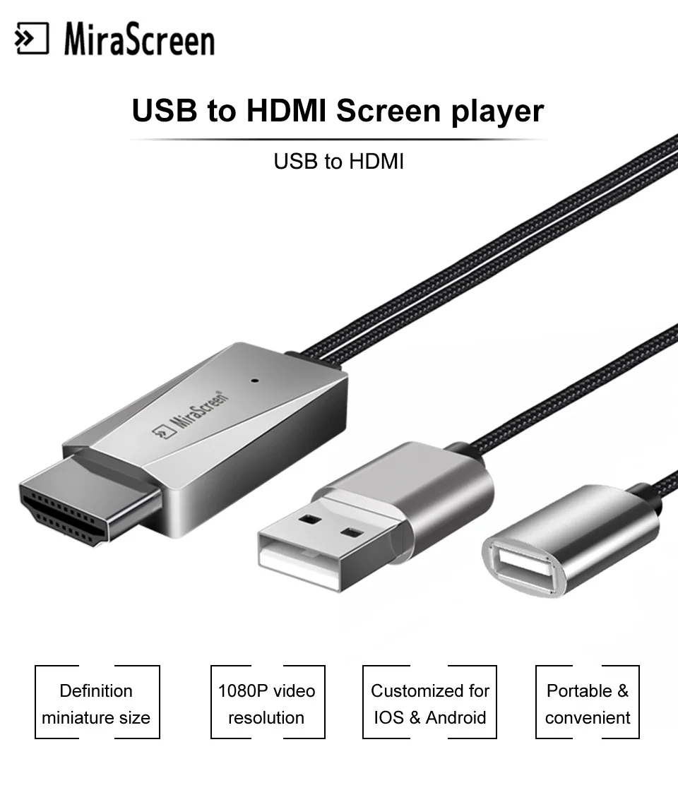 Mirascreen HDMI экран плеер 1080P TV Stick HD кабель для Apple Android USB IPhone 8 7 6 и серии|SmartTV-стики