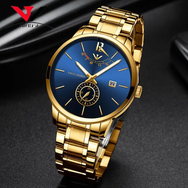 NIBOSI Для мужчин кварцевые часы фирма высокого класса Роскошные Кварцевые Военная