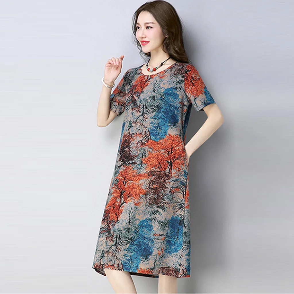 Летняя модная женская одежда с короткими рукавами и круглым вырезом карманами из