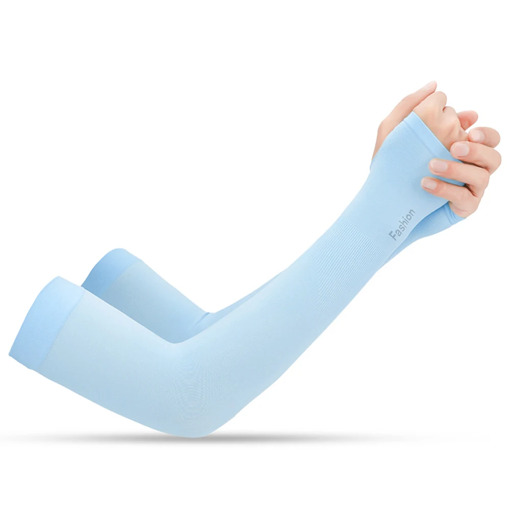 With thumb hole 1 пара охлаждающий руку рукава УФ защитная впитывающая велосипедная наручная повязка для езды на велосипеде на открытом воздухе для вождения, бега, гольфа для мужчин и женщин - Цвет: With thumb hole