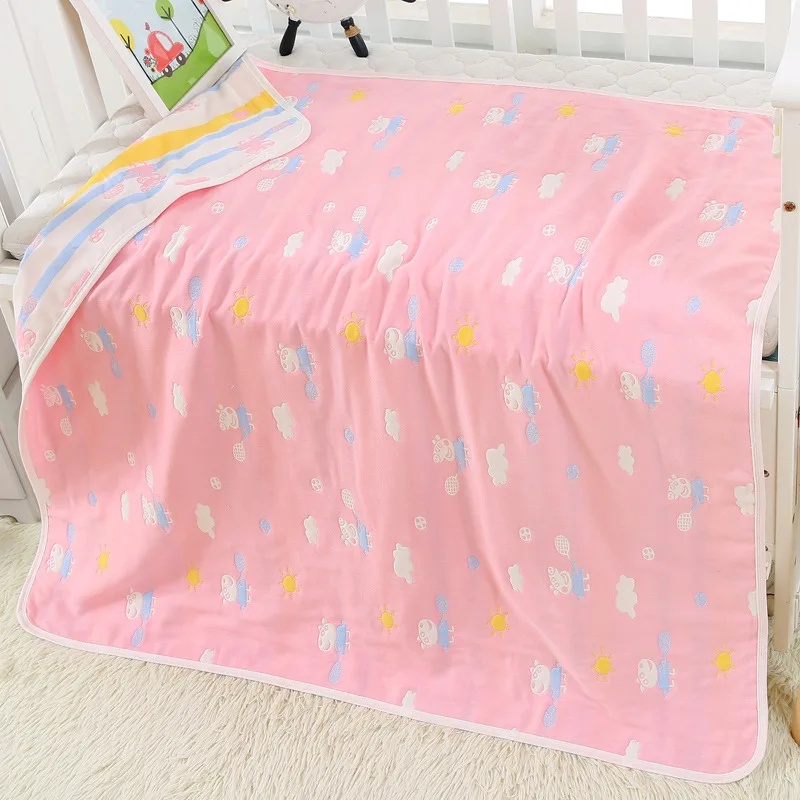 PIG PINK 120*150 см родитель-ребенок Лето постельные принадлежности квилт для софы хлопок Детские индивидуальное Одеяло 6 Слои муслин пеленать для новорожденных - Цвет: PIG PINK