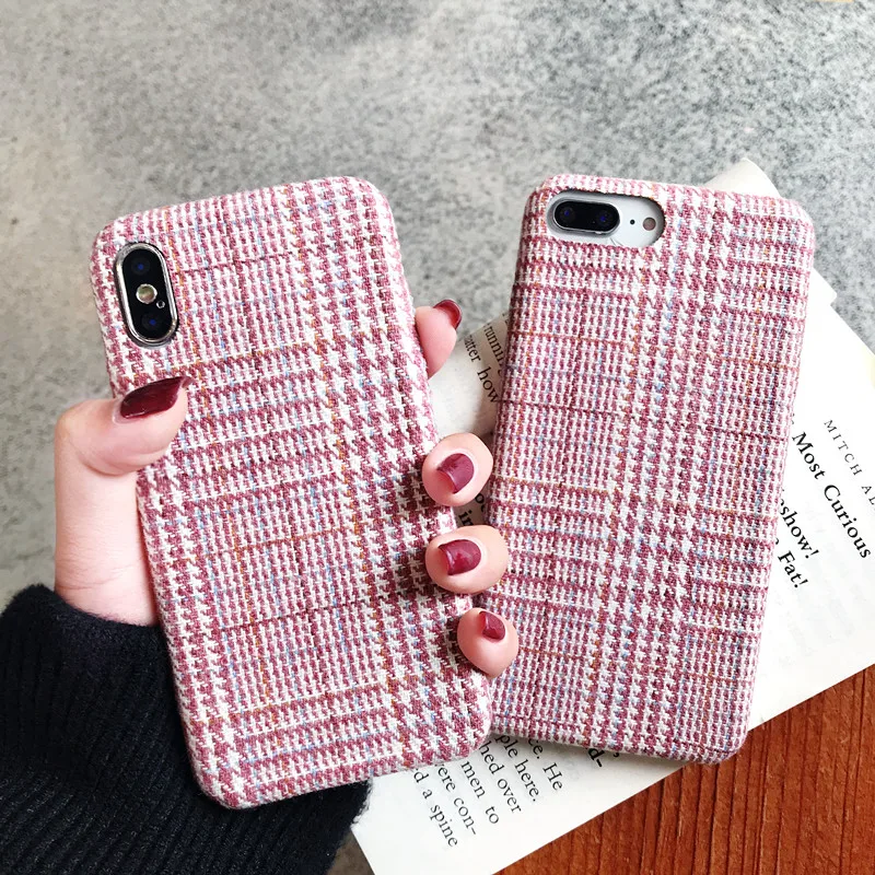 Ткань сетка простой чехол для телефона iPhone 6 6S 7 8 плюс Футляр PC ткани Текстиль X XS Max