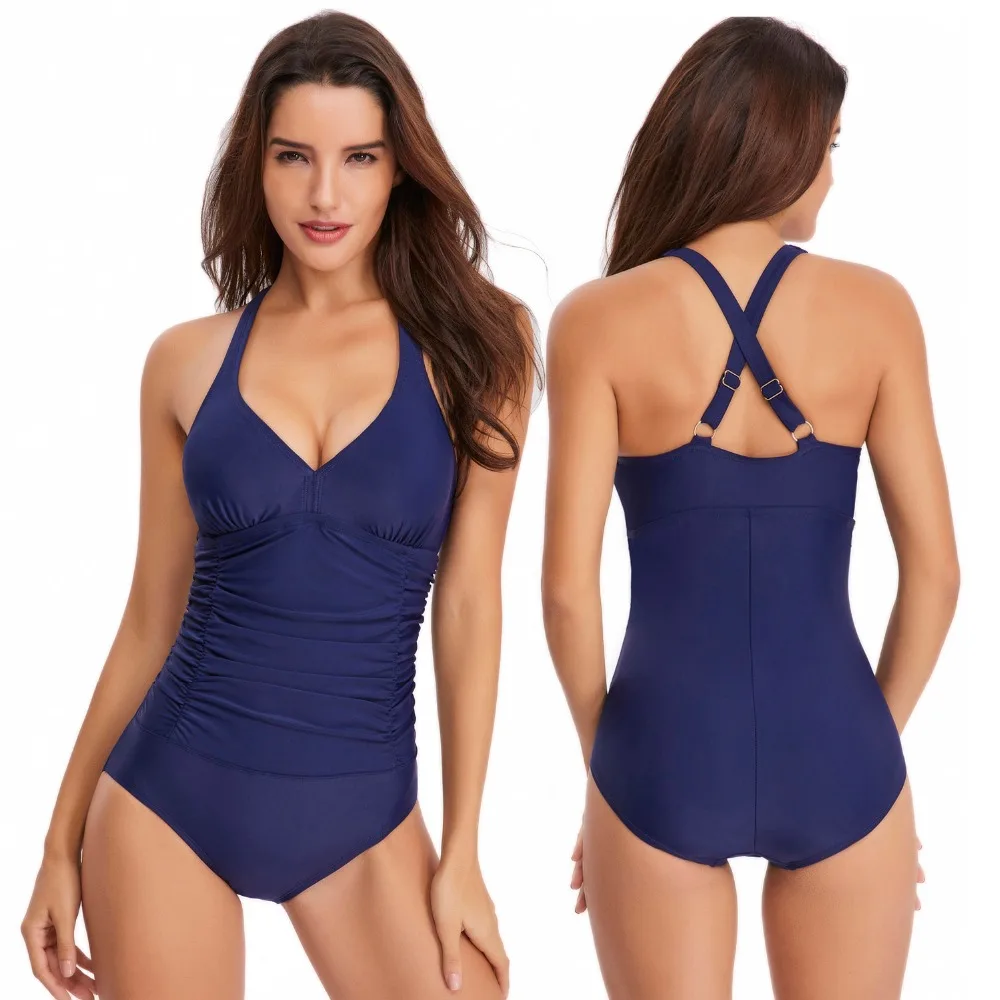 Женский слитный купальник с регулируемым ремешком и перекрестной спинкой