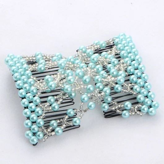 D Light Blue DIY Для женщин эластичные Волшебные расчески для волос Винтаж зажим для волос коготь валик инструмент прическа модный, жемчужный бисер взрослыхх, аксессуары для волос - Цвет: D Light Blue