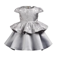 children evening dresses with bow knot hair band silver gray flower baby girl princess dress for birthday party wedding dress