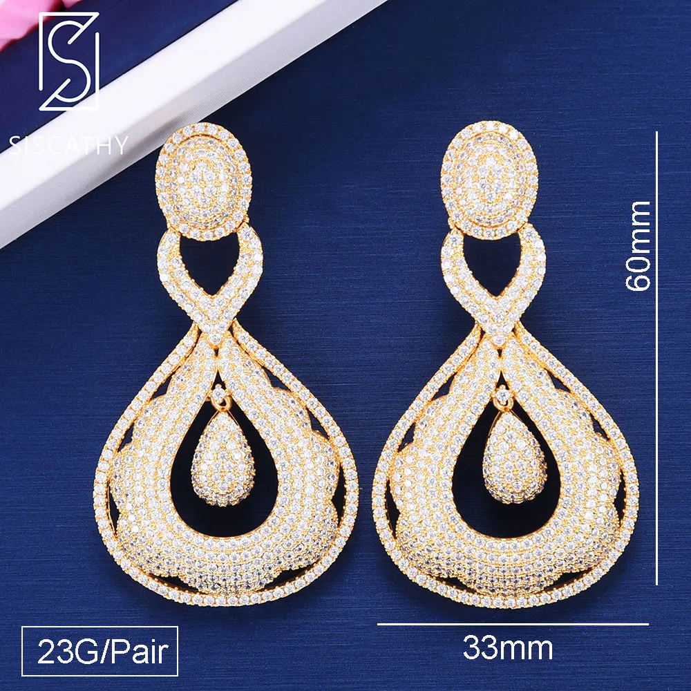 

SISCATHY 2020 Luxury Women Bridal Wedding Earring Teardrop Pendant Charms Cubic Zirconia Pierced Dangle Earrings Accessories