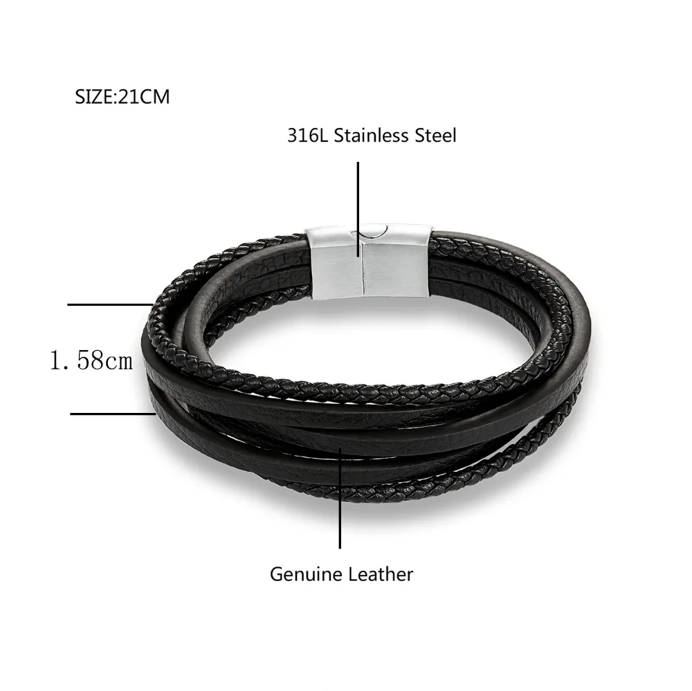 Браслет плетеный из натуральной кожи и нержавеющей стали для мужчин женщин |