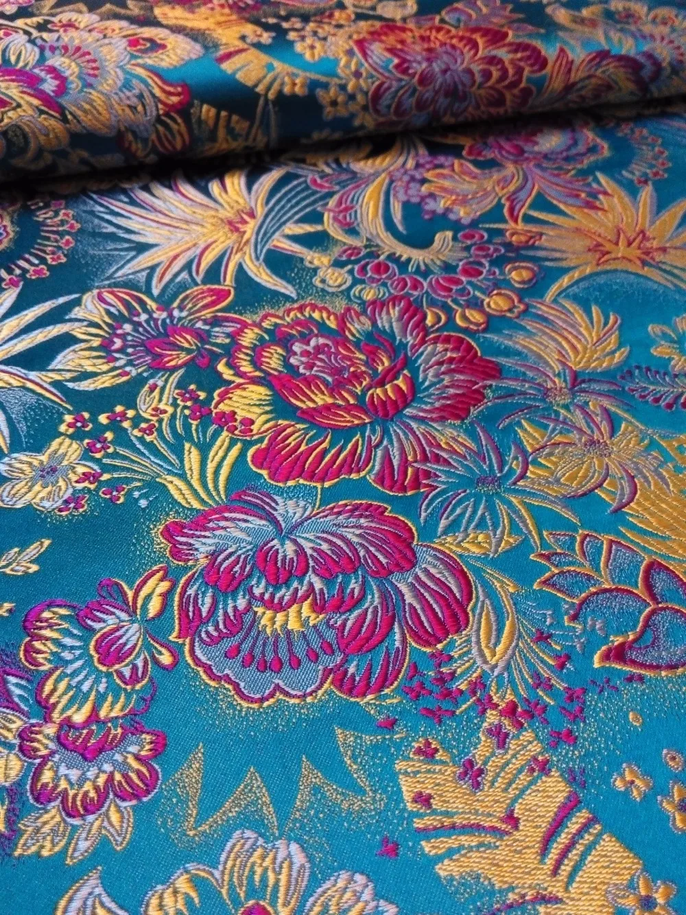 Тканевая Китайская традиционная шелковая парча цвета голубого озера с рисунком