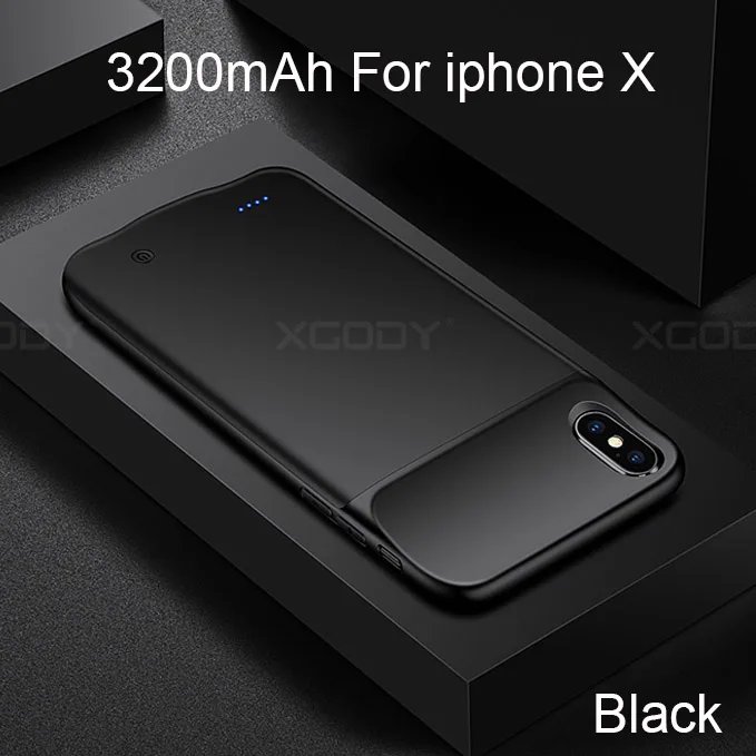 Черный XGODY 3200 мАч умный чехол для Apple iphone X XS Мобильный Внешний Аккумулятор Чехол для зарядки для iphone X XS чехол для резервного зарядного устройства - Цвет: Черный